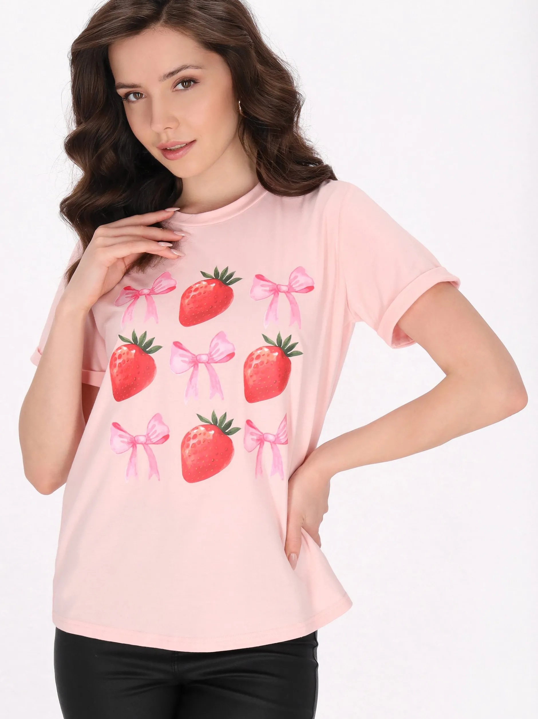 Faina Damen T-Shirt in pink - Ausschnitt: Rundhals