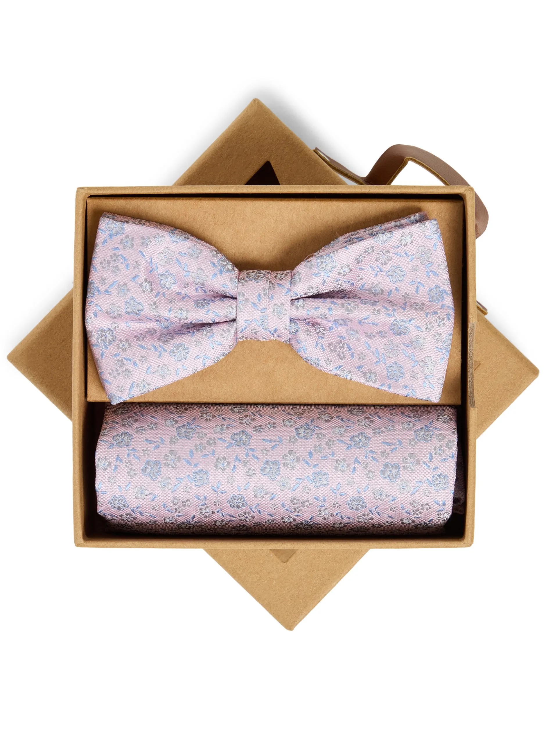 Finshley & Harding London Herren Fliege und Einstecktuch aus Seide in rosa hellblau