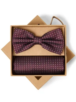 Finshley & Harding London Herren Fliege und Einstecktuch in bordeaux blau
