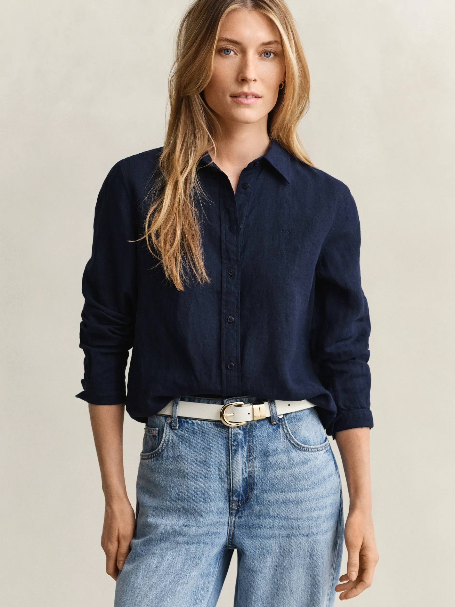 Gant Damen Leinenbluse in marine - Ärmel: langarm