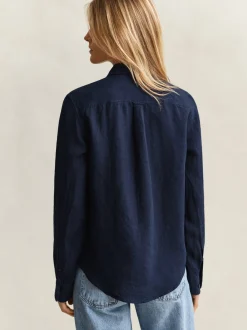 Gant Damen Leinenbluse in marine - Ärmel: langarm
