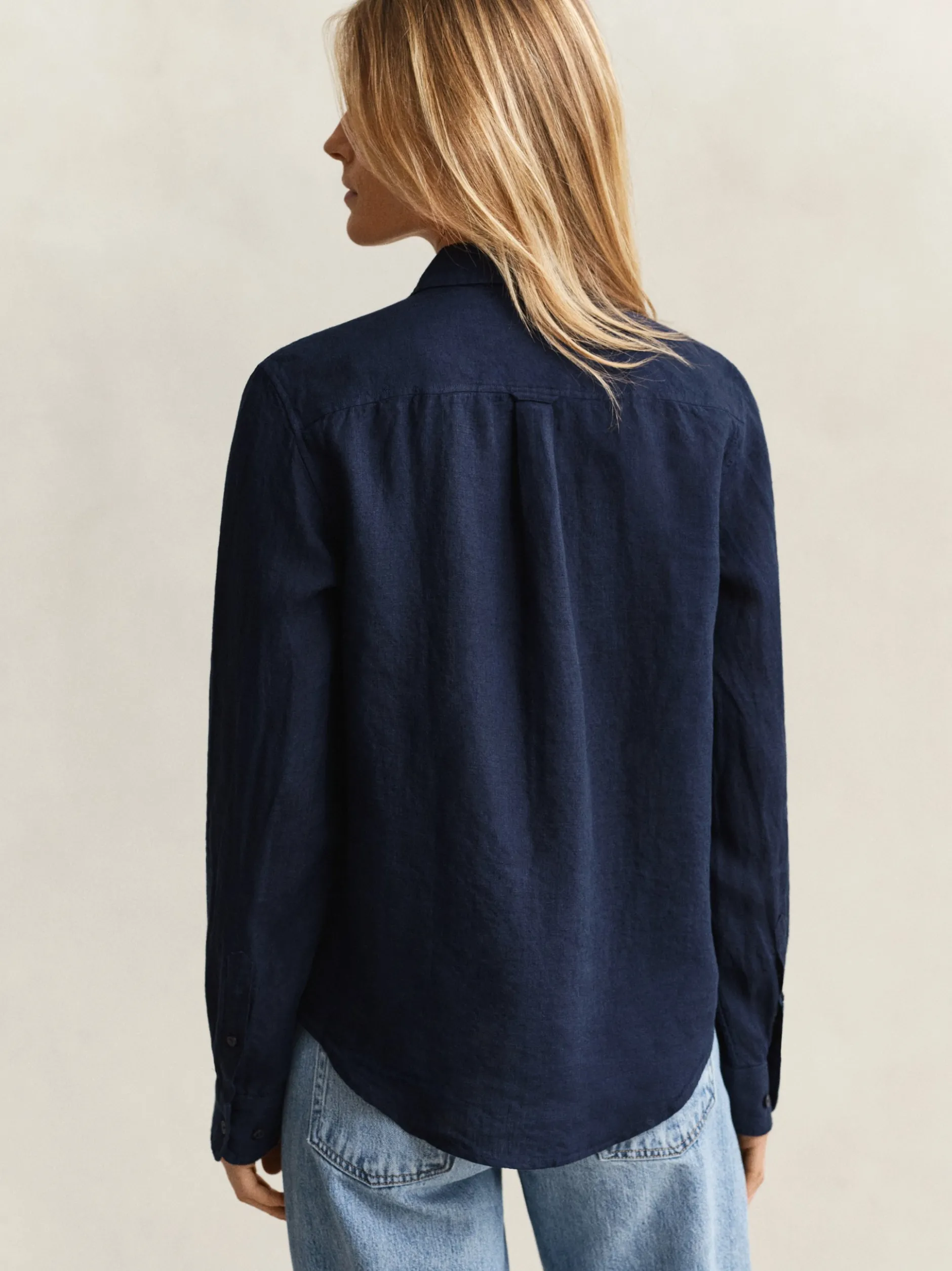 Gant Damen Leinenbluse in marine - Ärmel: langarm