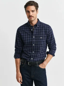 Gant Herren Karohemd in indigo schwarz - Ärmel: langarm