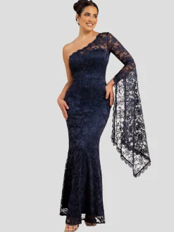 Goddiva Damen Maxi Kleid in blau - Ausschnitt: Carmen