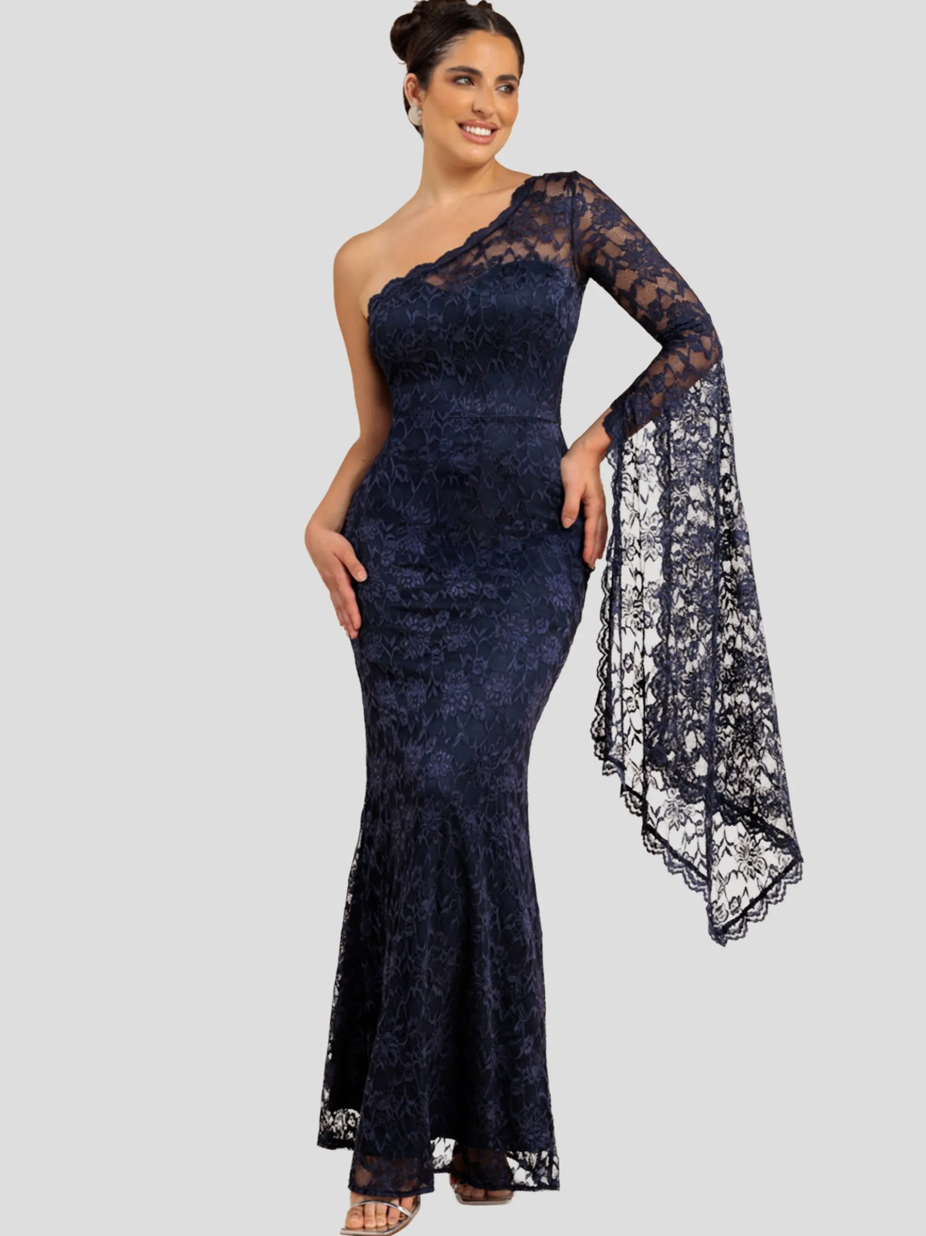 Goddiva Damen Maxi Kleid in blau - Ausschnitt: Carmen