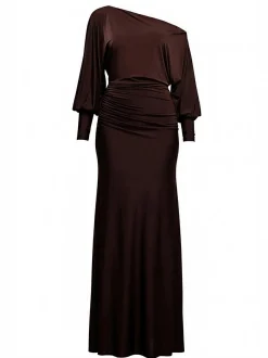 Goddiva Damen Maxi-Kleid in braun - Ausschnitt: Carmen