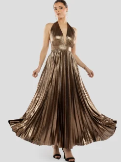 Goddiva Damen Maxi Kleid in camel - Länge: lang