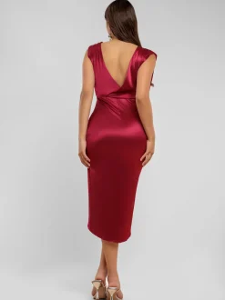 Goddiva Damen Midi-Kleid in bordeaux - Länge: midi