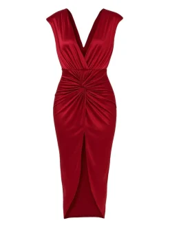 Goddiva Damen Midi-Kleid in bordeaux - Länge: midi