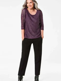 Goldner Damen 3/4-Arm-Blusen in aubergine