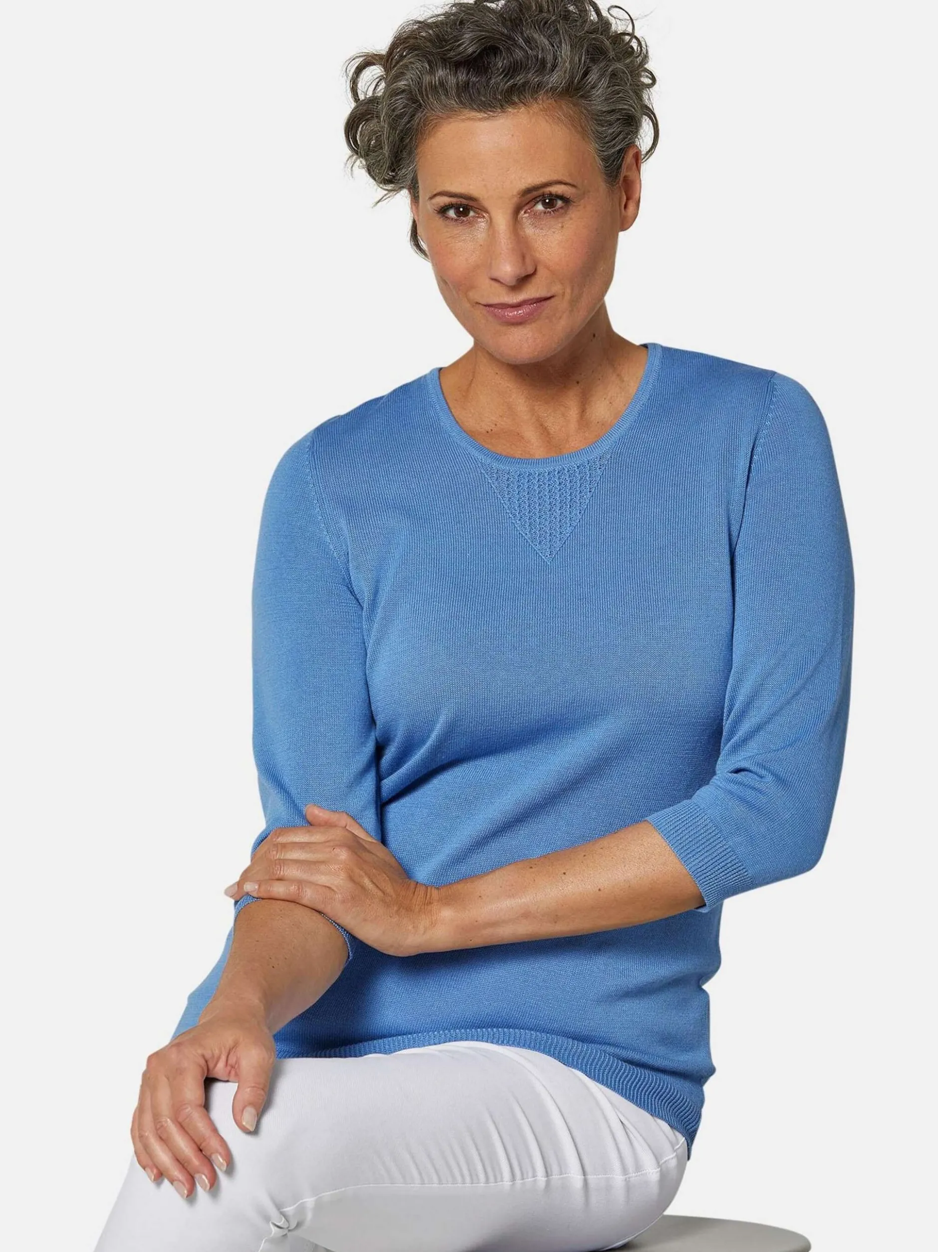 Goldner Damen 3/4-Arm-Pullover in blau - Ärmel: 3/4 Arm