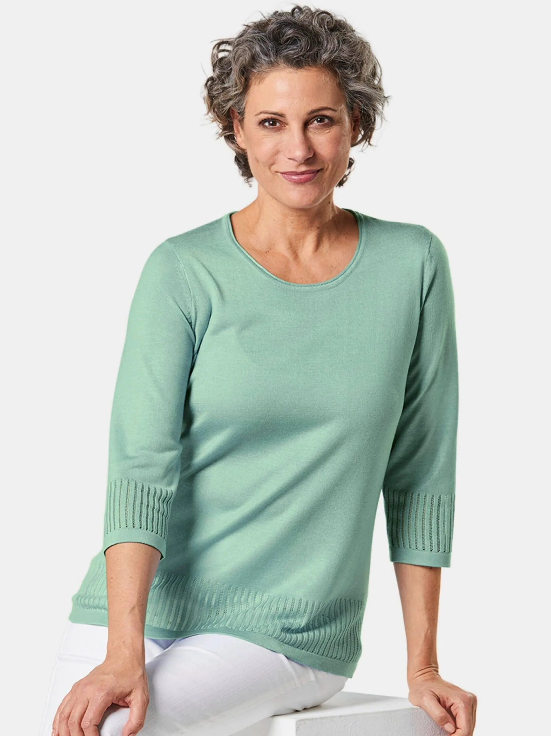 Goldner Damen 3/4-Arm-Pullover in grün - Ärmel: 3/4 Arm
