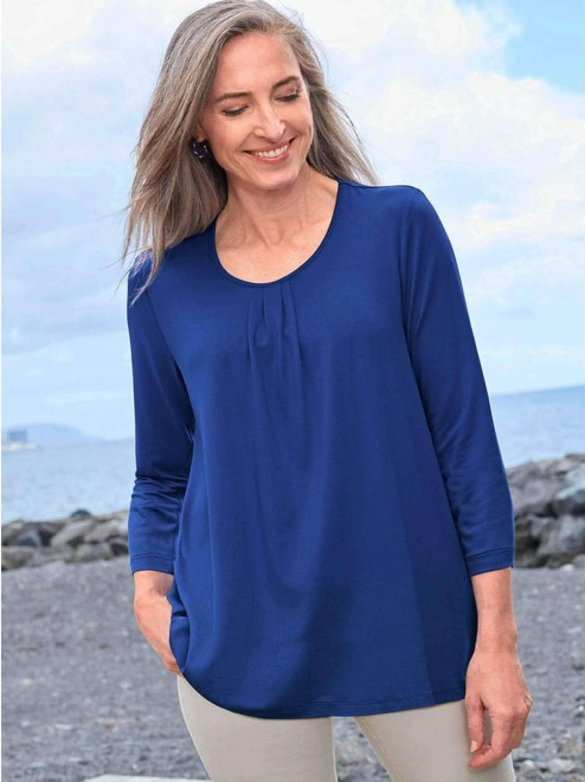 Goldner Damen Basic Shirts in royal - Ärmel: 3/4 Arm