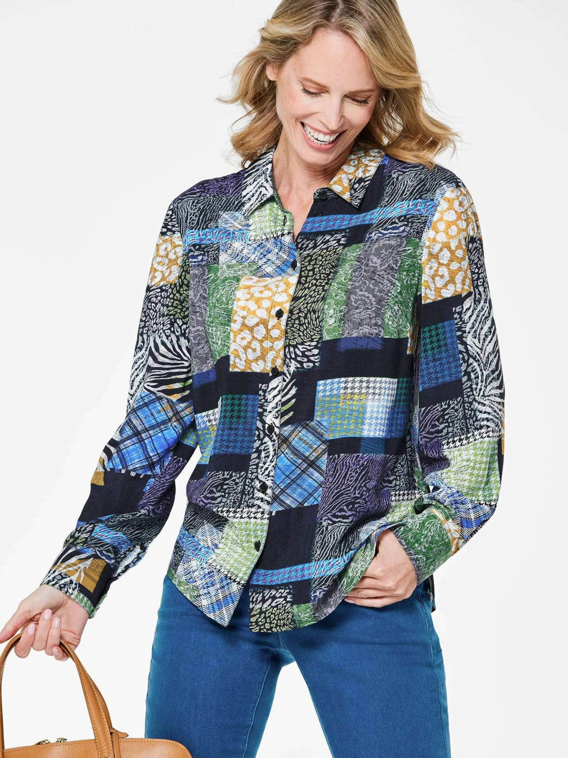 Goldner Damen Blusen in marine mehrfarbig