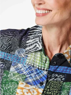 Goldner Damen Blusen in marine mehrfarbig
