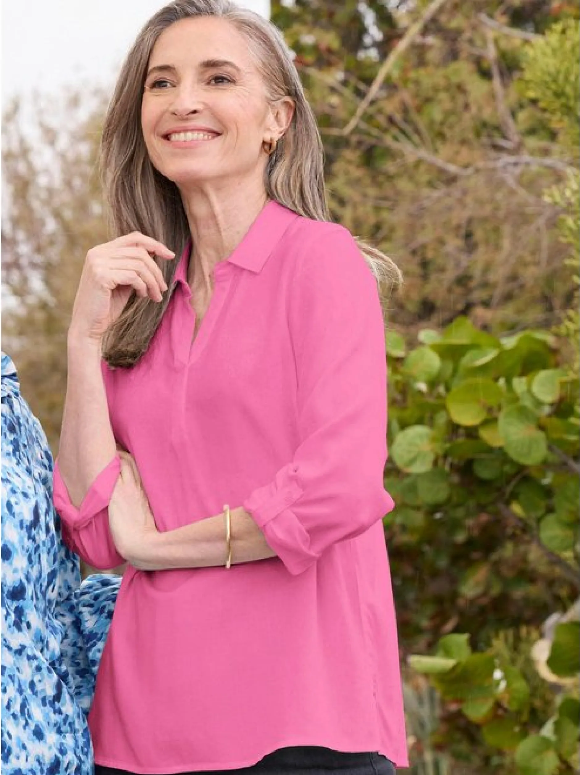 Goldner Damen Blusen in pink - Ärmel: langarm