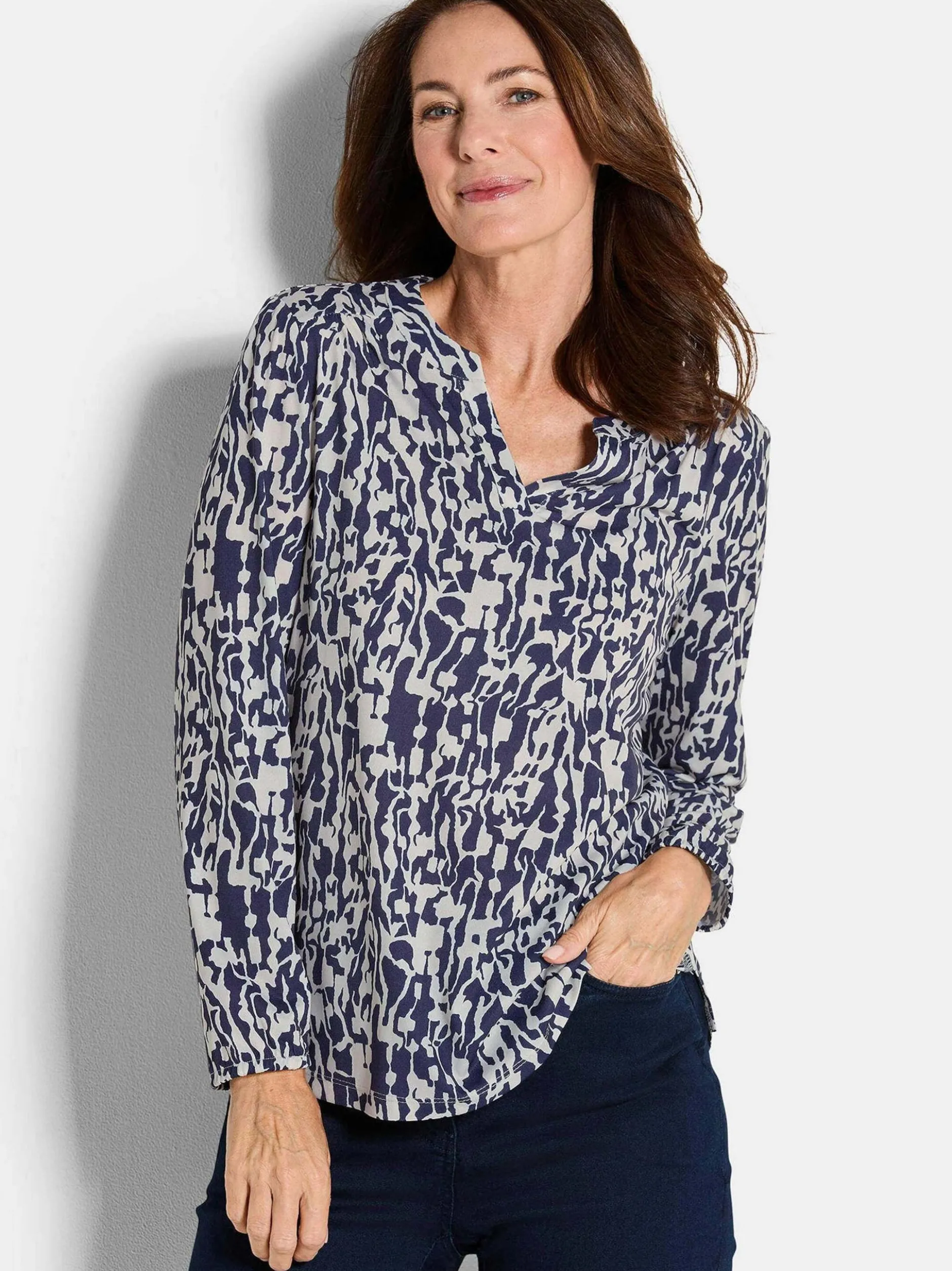 Goldner Damen Blusenshirts in blau - Ärmel: langarm