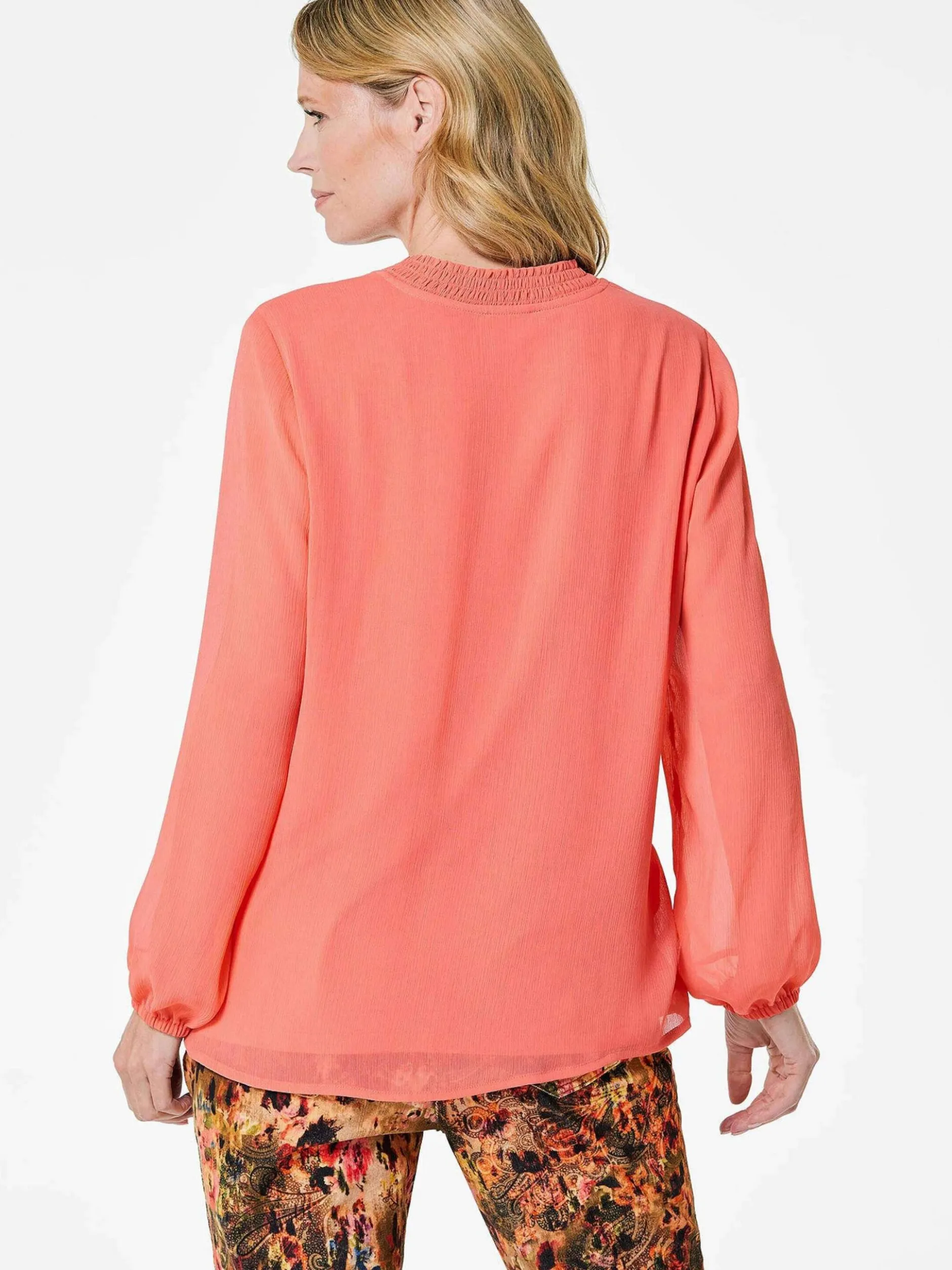 Goldner Damen Chiffon Blusen in koralle - Ärmel: langarm