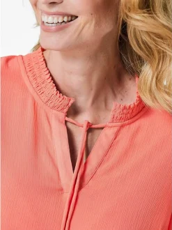 Goldner Damen Chiffon Blusen in koralle - Ärmel: langarm