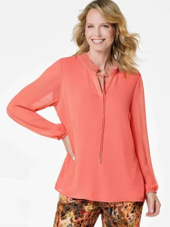 Goldner Damen Chiffon Blusen - Kurzgröße in koralle