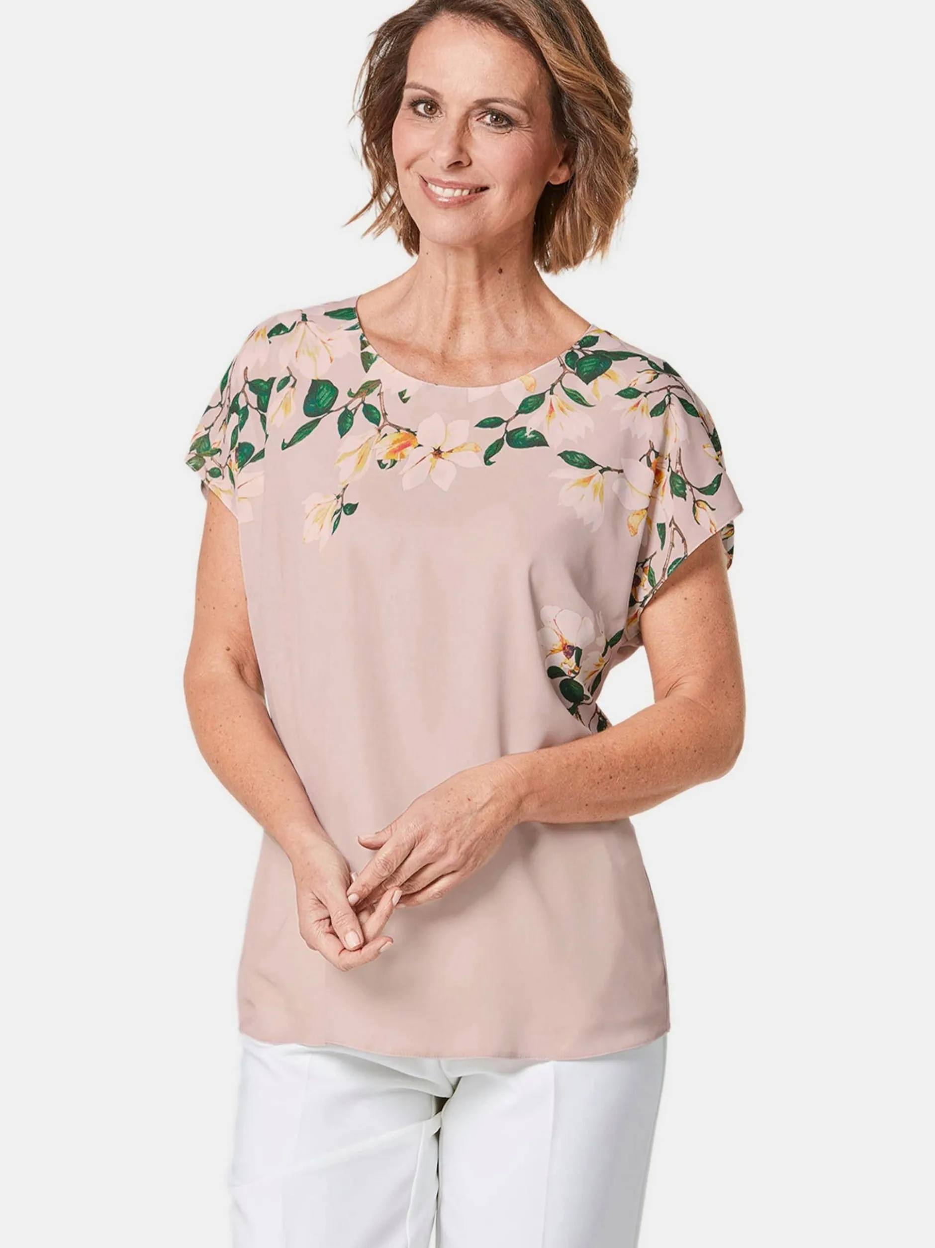 Goldner Damen Chiffon Blusen - Kurzgröße in rosa