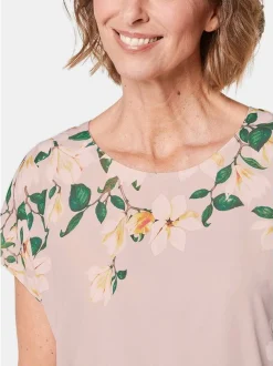 Goldner Damen Chiffon Blusen - Kurzgröße in rosa