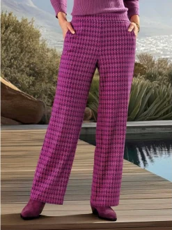 Goldner Damen Druckhosen - Kurzgröße in aubergine