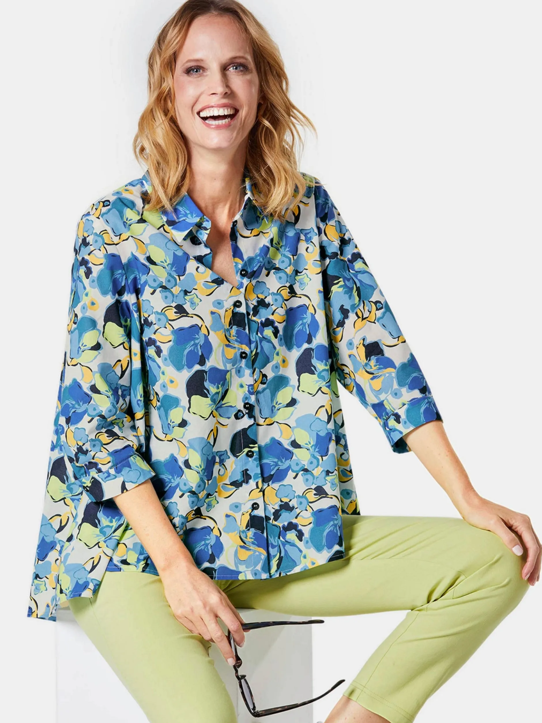Goldner Damen Hemdblusen in blau - Ärmel: 3/4 Arm