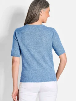 Goldner Damen Kurzarm-Pullover in blau - Ärmel: Halbarm