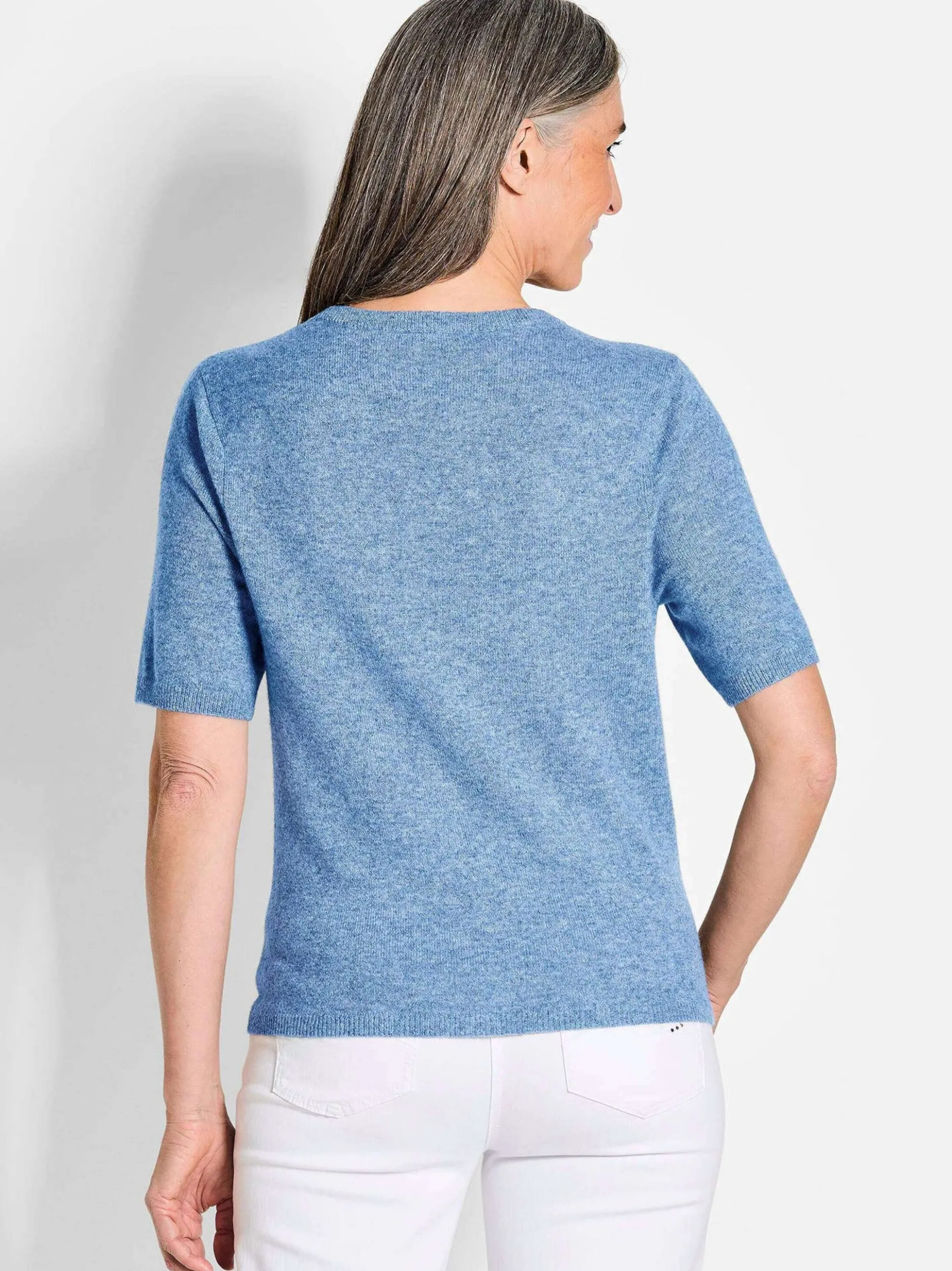 Goldner Damen Kurzarm-Pullover in blau - Ärmel: Halbarm