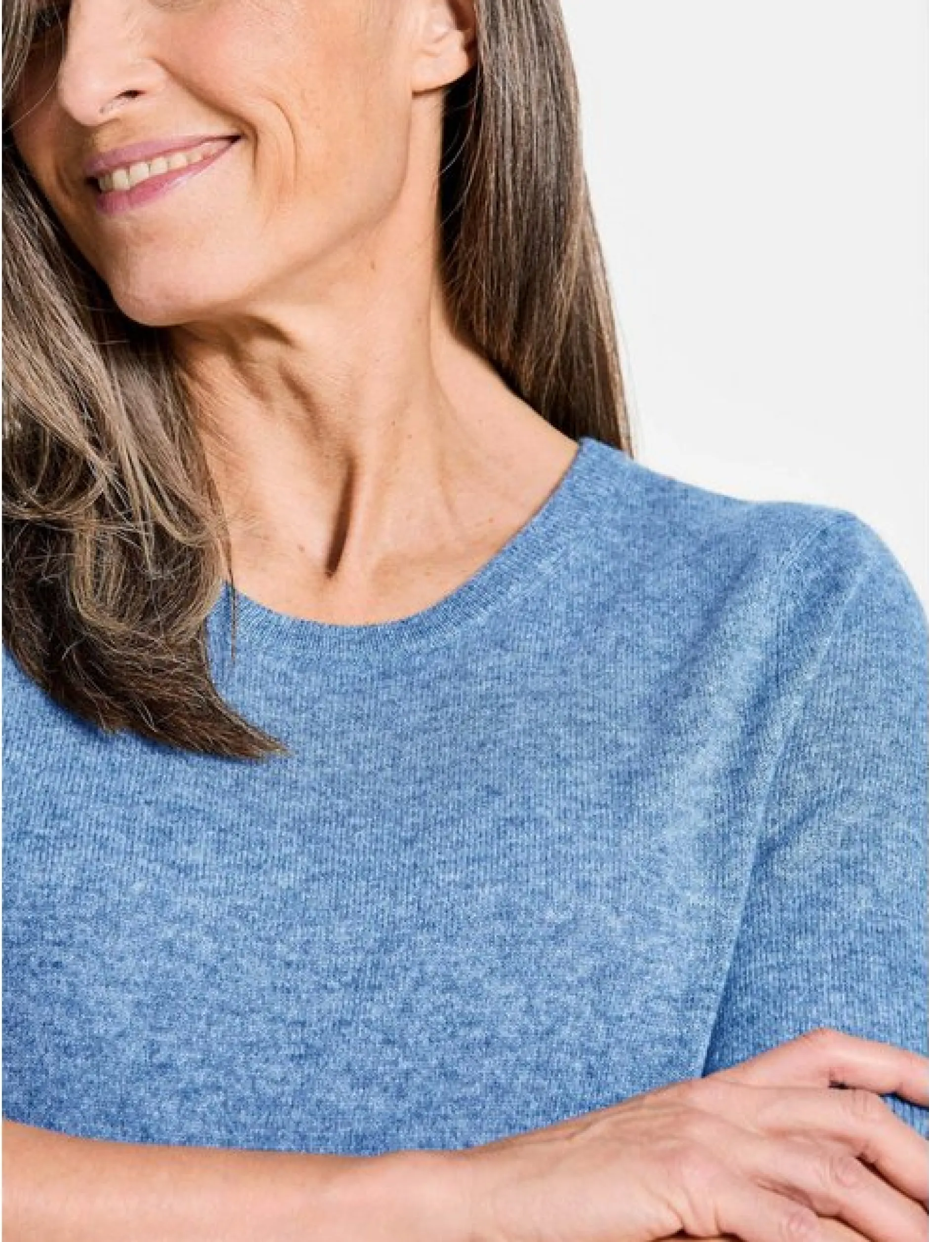 Goldner Damen Kurzarm-Pullover in blau - Ärmel: Halbarm