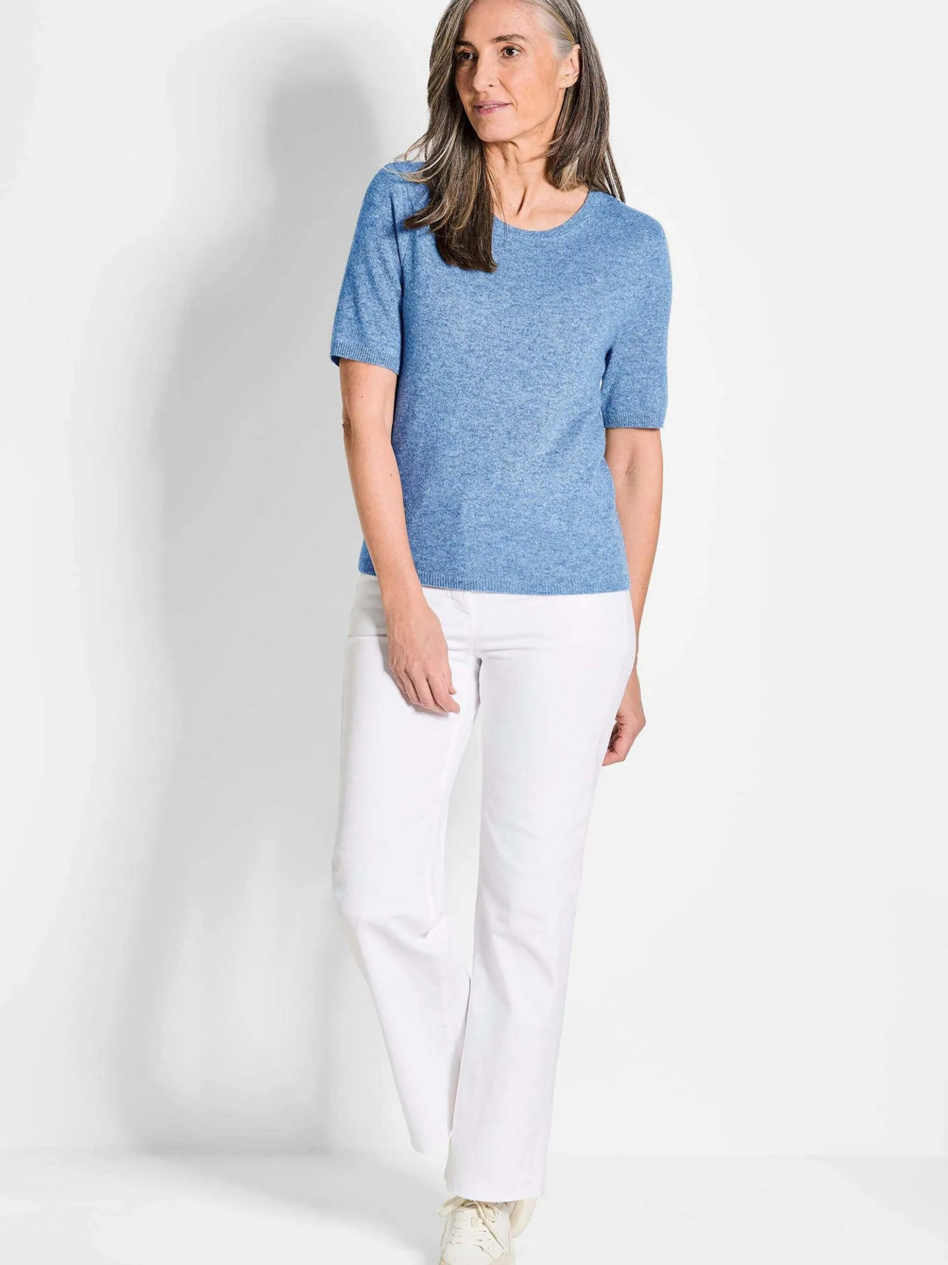Goldner Damen Kurzarm-Pullover in blau - Ärmel: Halbarm