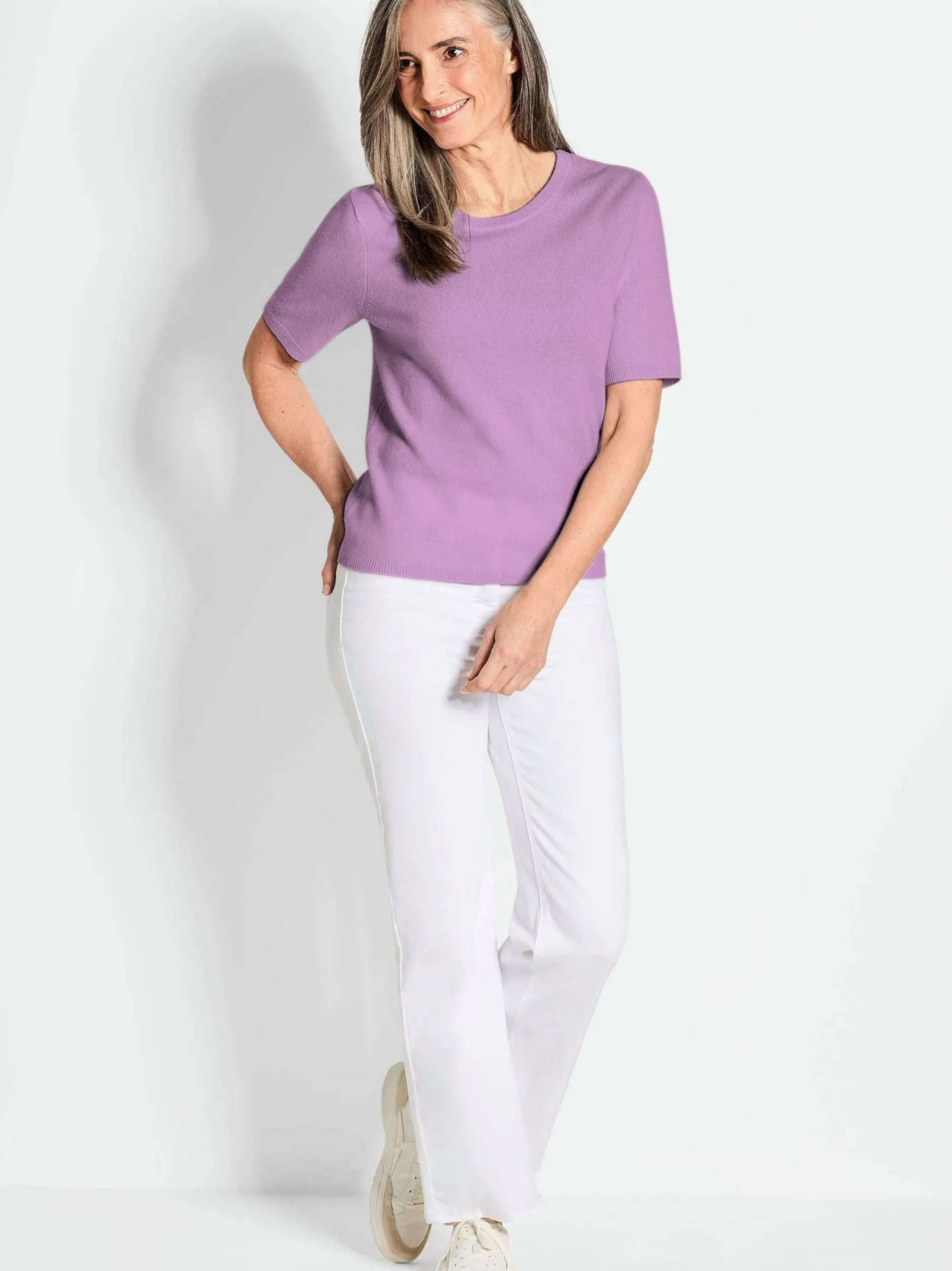 Goldner Damen Kurzarm-Pullover in flieder