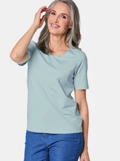 Goldner Damen Kurzarm-Shirts in hellblau