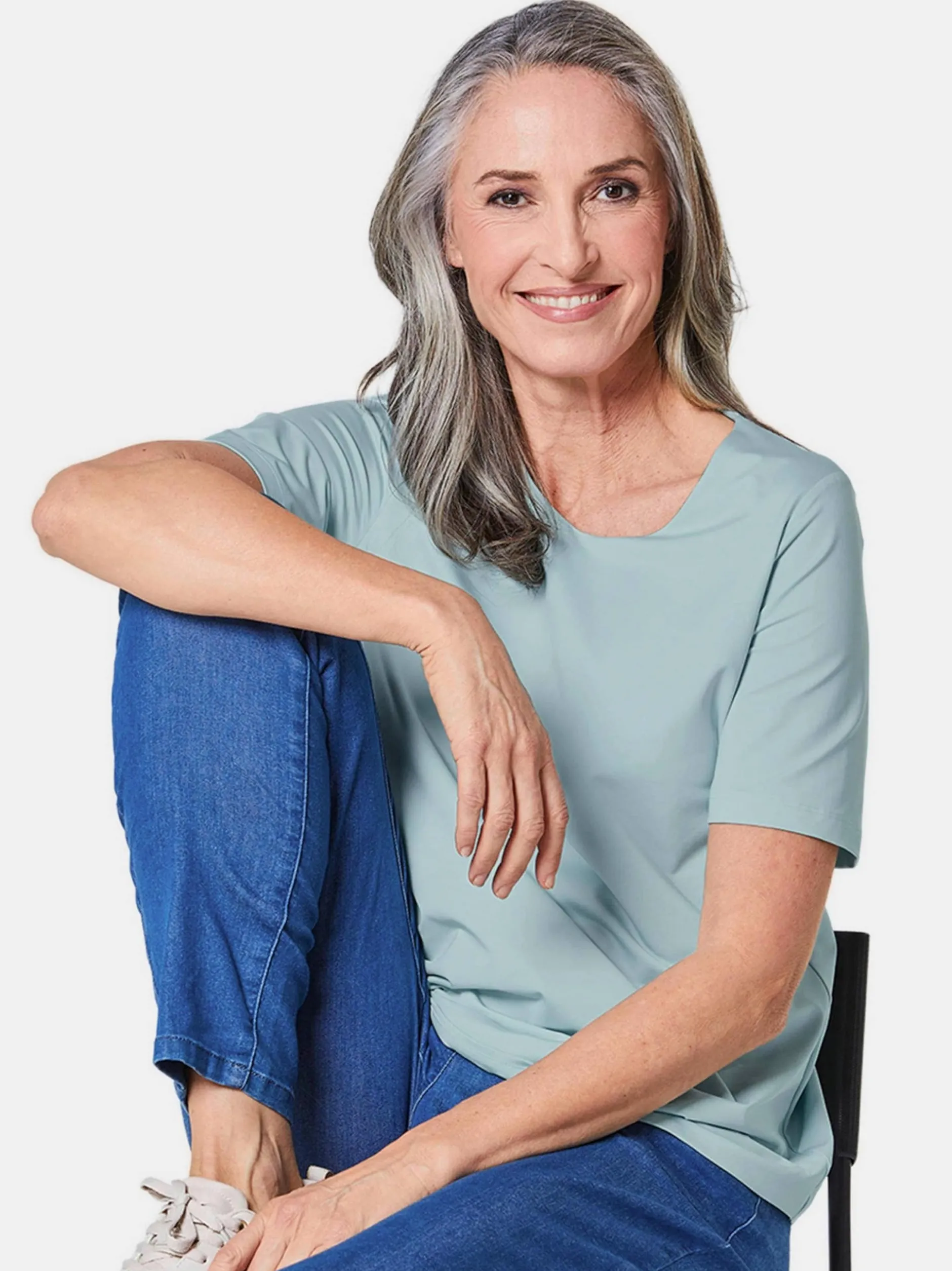 Goldner Damen Kurzarm-Shirts in hellblau