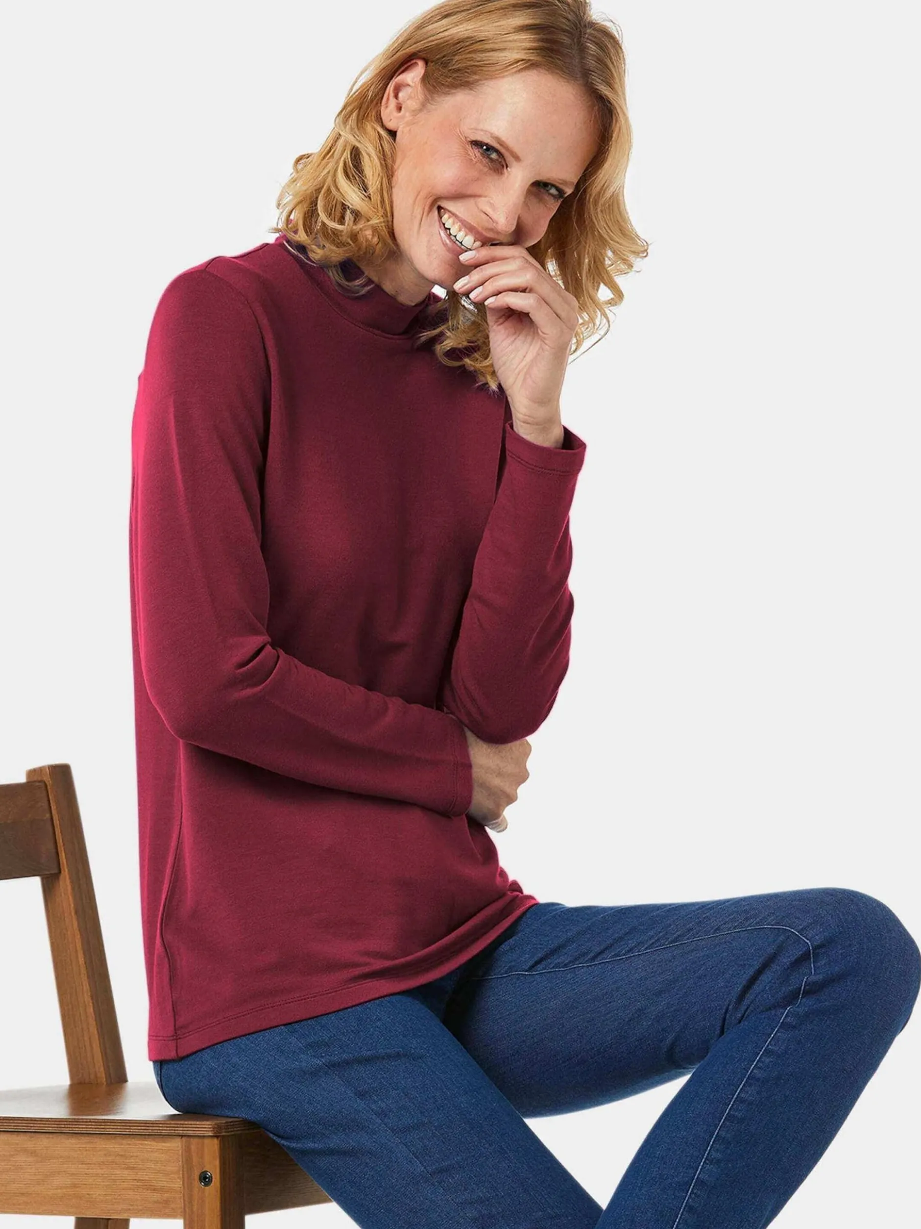 Goldner Damen Langarm-Shirts in rot - Ärmel: langarm