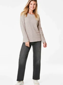Goldner Damen Langarm-Shirts in taupe - Ärmel: langarm