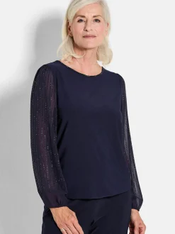 Goldner Damen Langarm-Shirts - Kurzgröße in marine