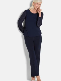 Goldner Damen Langarm-Shirts - Kurzgröße in marine