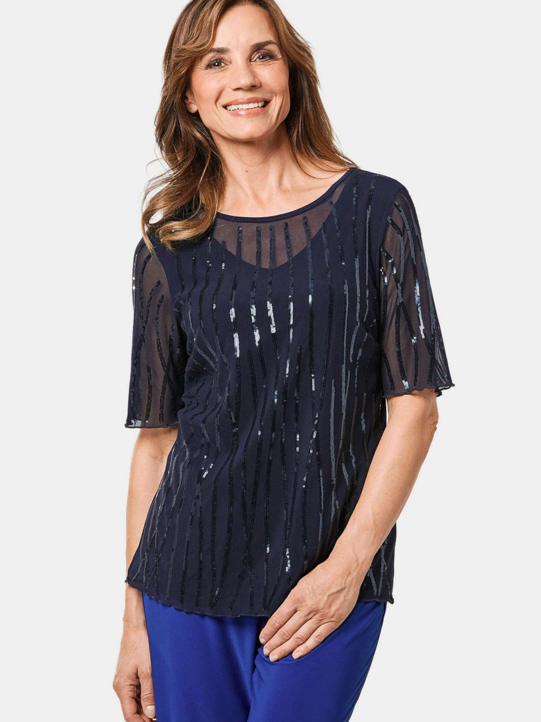 Goldner Damen Mesh-Shirt - Kurzgröße in blau