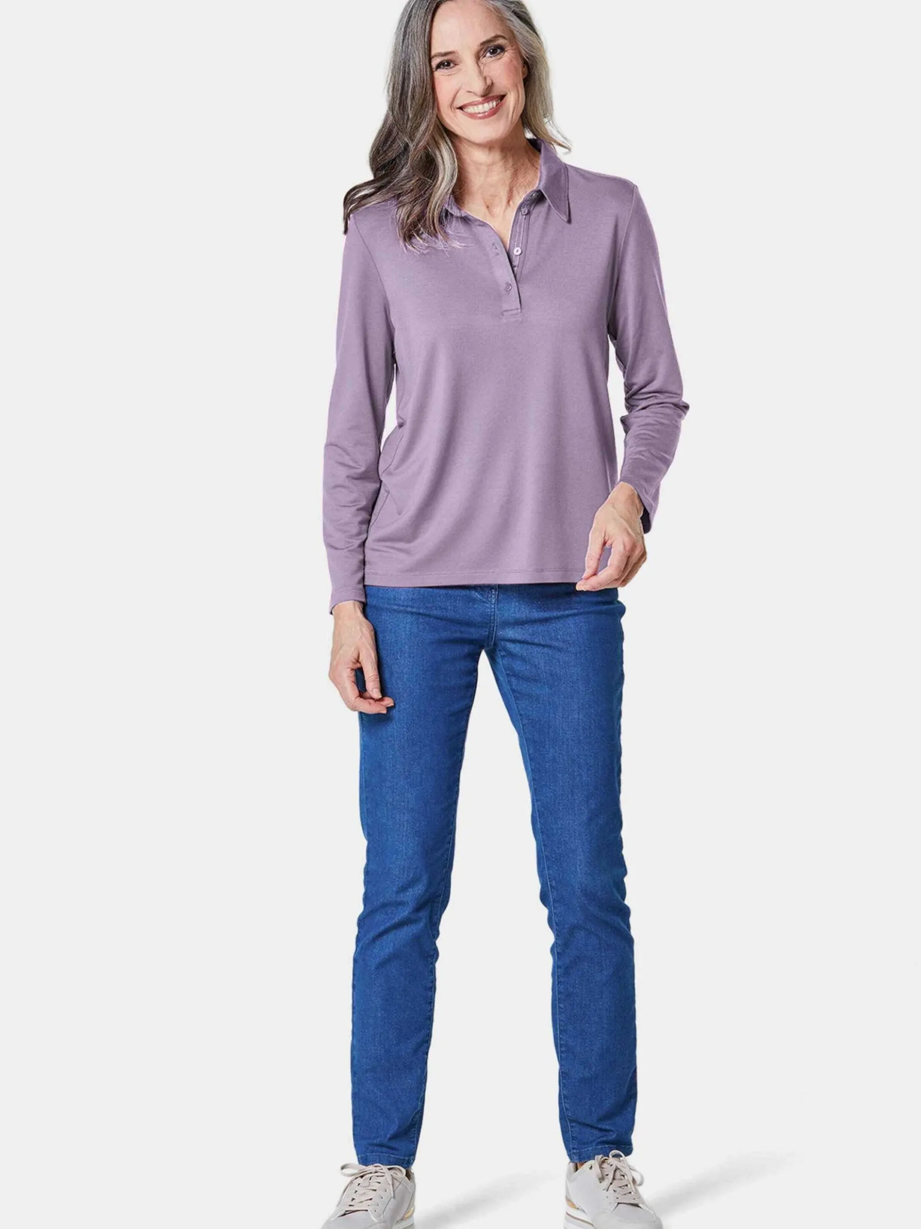 Goldner Damen Poloshirts in flieder - Ärmel: langarm