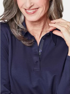 Goldner Damen Poloshirts in marine - Ärmel: langarm