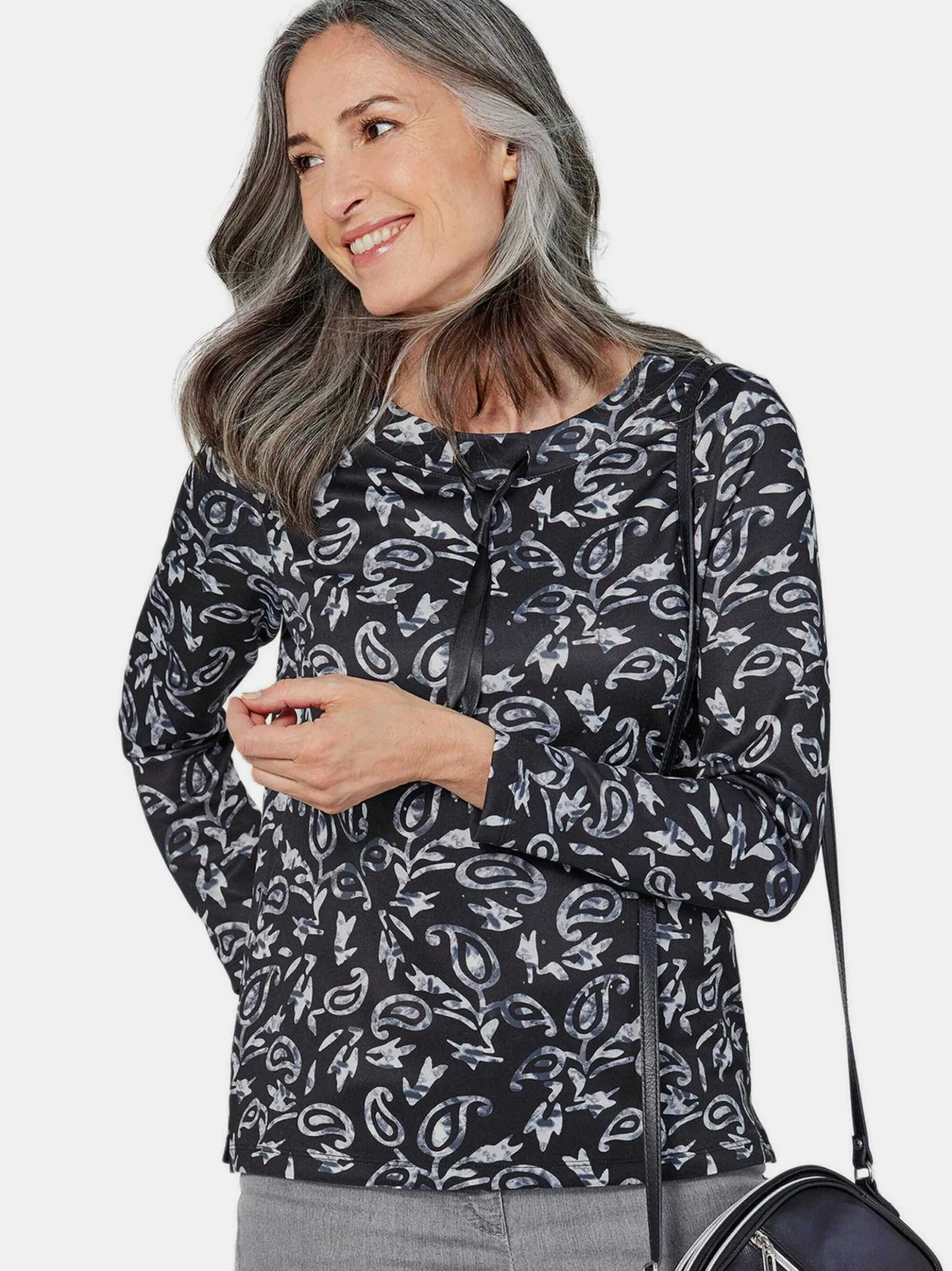 Goldner Damen Print Shirts in schwarz - Ärmel: langarm