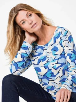 Goldner Damen Print Shirts in blau - Ausschnitt: U-Boot