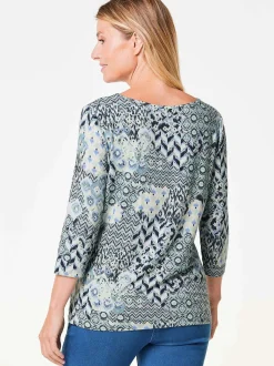 Goldner Damen Print Shirts in blau - Ausschnitt: U-Boot