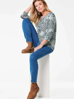 Goldner Damen Print Shirts in blau - Ausschnitt: U-Boot