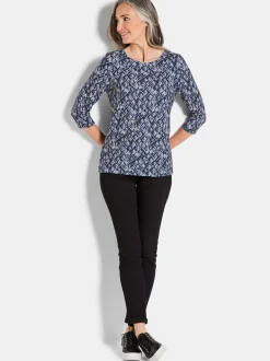 Goldner Damen Print Shirts in lila - Ausschnitt: U-Boot