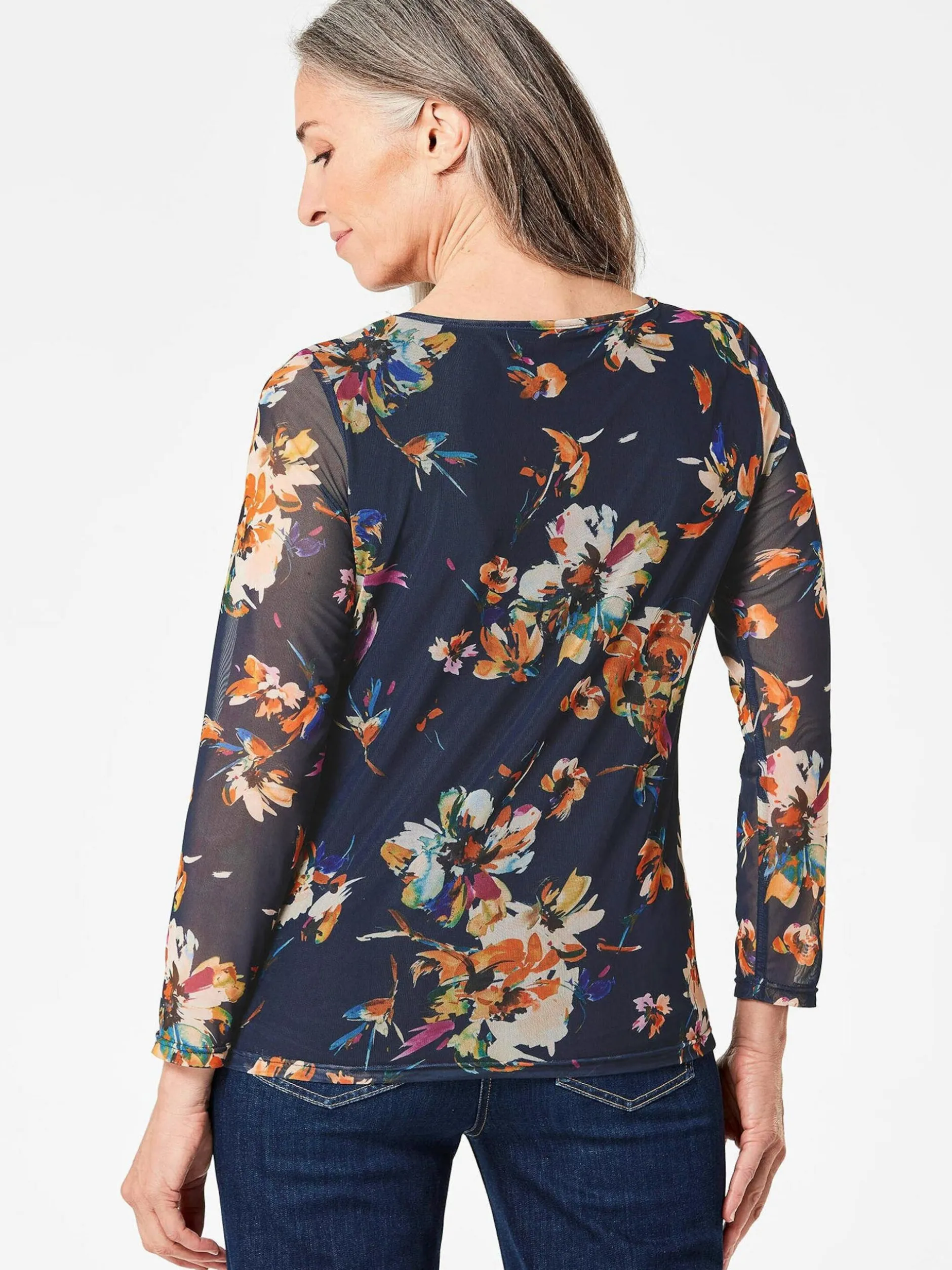 Goldner Damen Print Shirts in marine - Ärmel: langarm