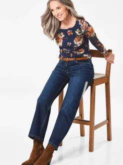 Goldner Damen Print Shirts in marine - Ärmel: langarm