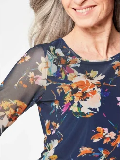 Goldner Damen Print Shirts in marine - Ärmel: langarm